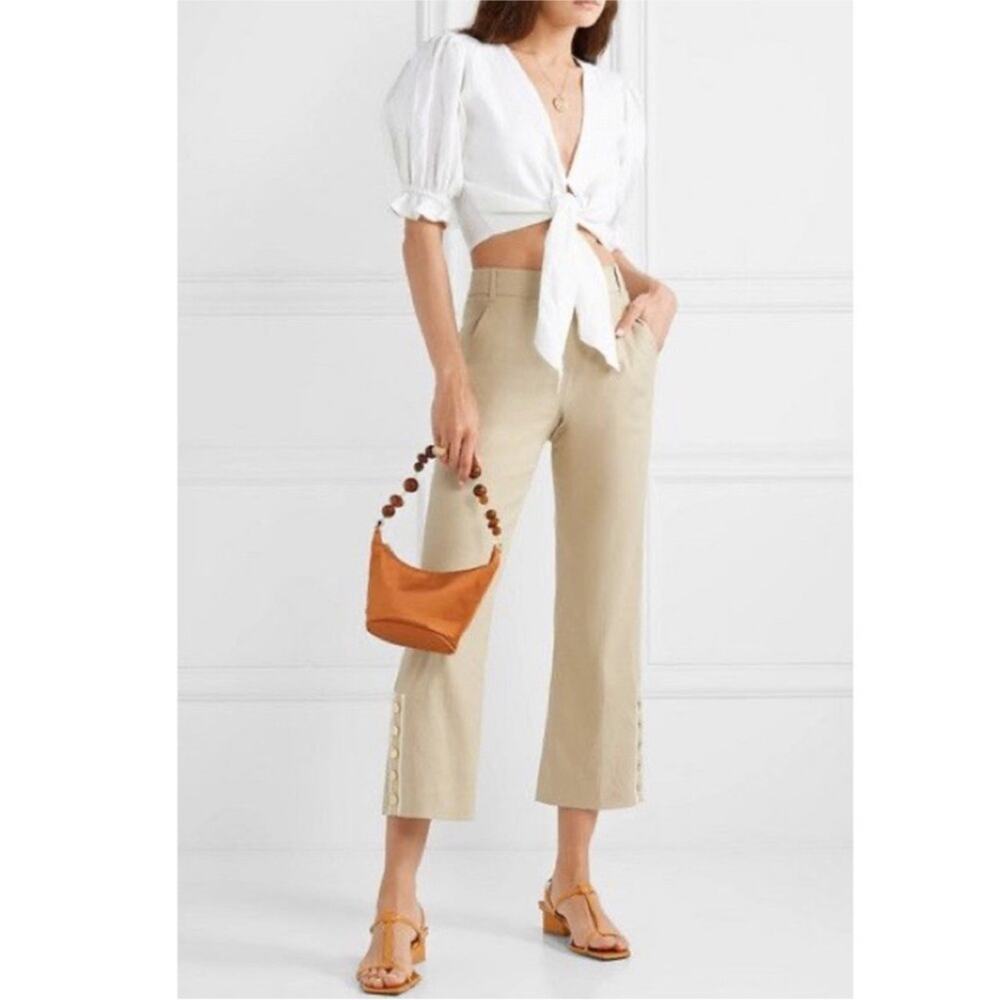 Veronica Beard Martin Pant Khaki Linen Button Cropped Trousers 2